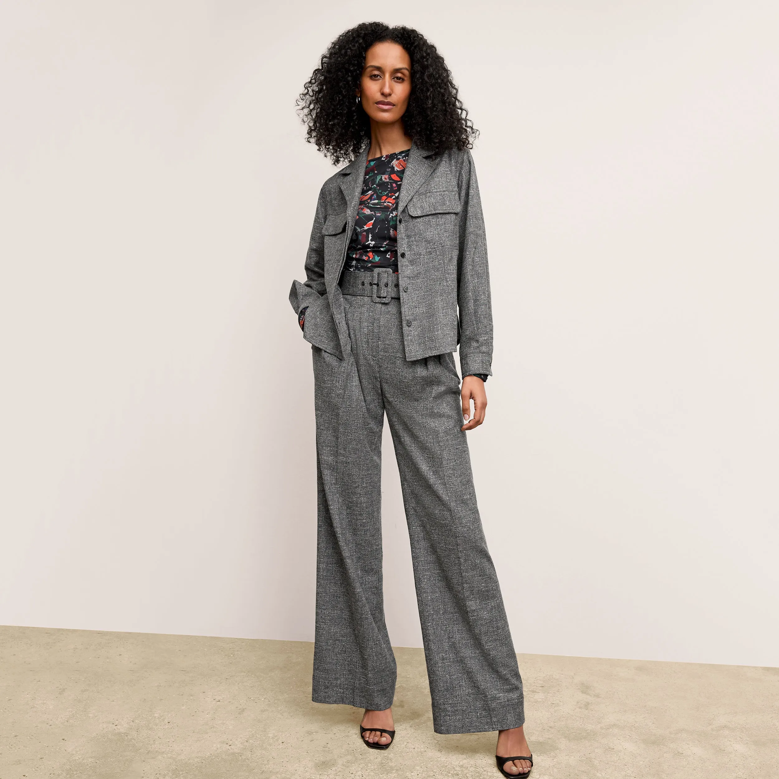 Bia Pleated Trouser - Crosshatch Suiting :: Black/White Buttery Soft Handfeel Layered Hemline