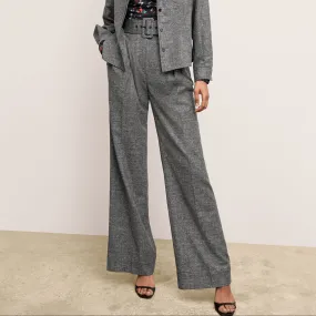 Ventilated Panel Design Simple Style Bia Pleated Trouser - Crosshatch Suiting :: Black/White Buttery Soft Handfeel