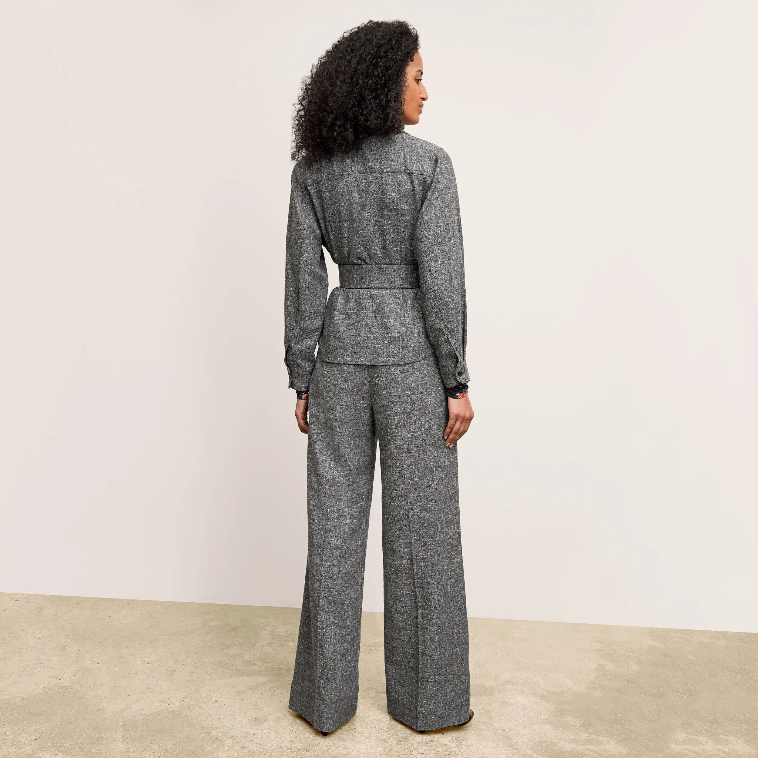 Bia Pleated Trouser - Crosshatch Suiting :: Black/White Buttery Soft Handfeel MicroPerforated Details