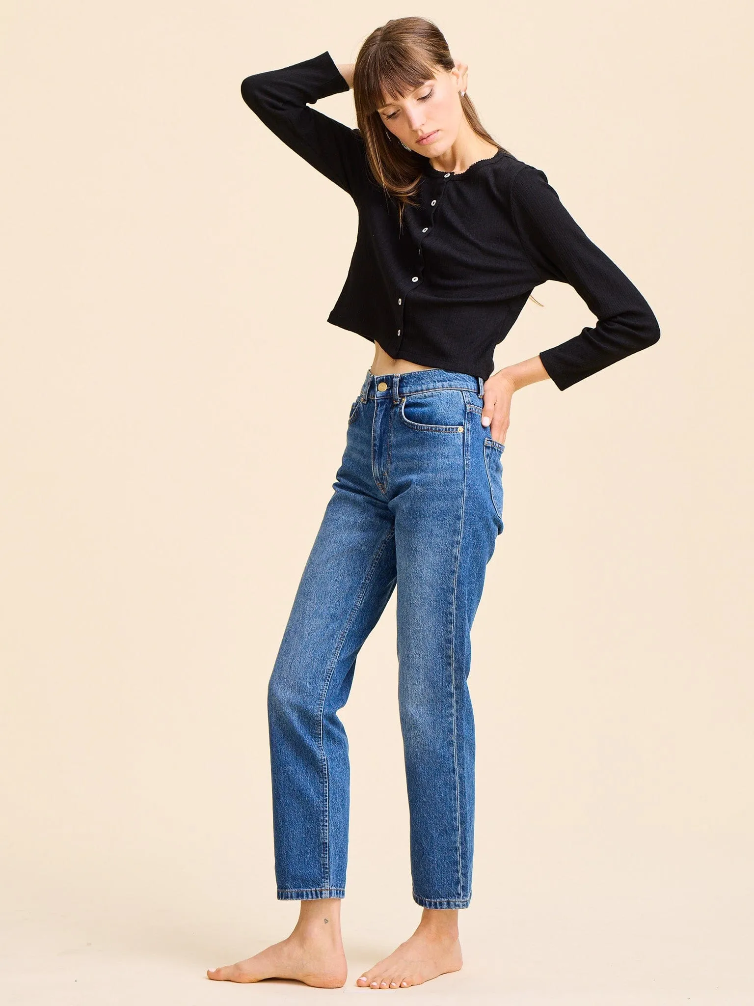 Wrinkle resistant fabric PolyesterBlend Bibi Pointelle Cardigan in Black