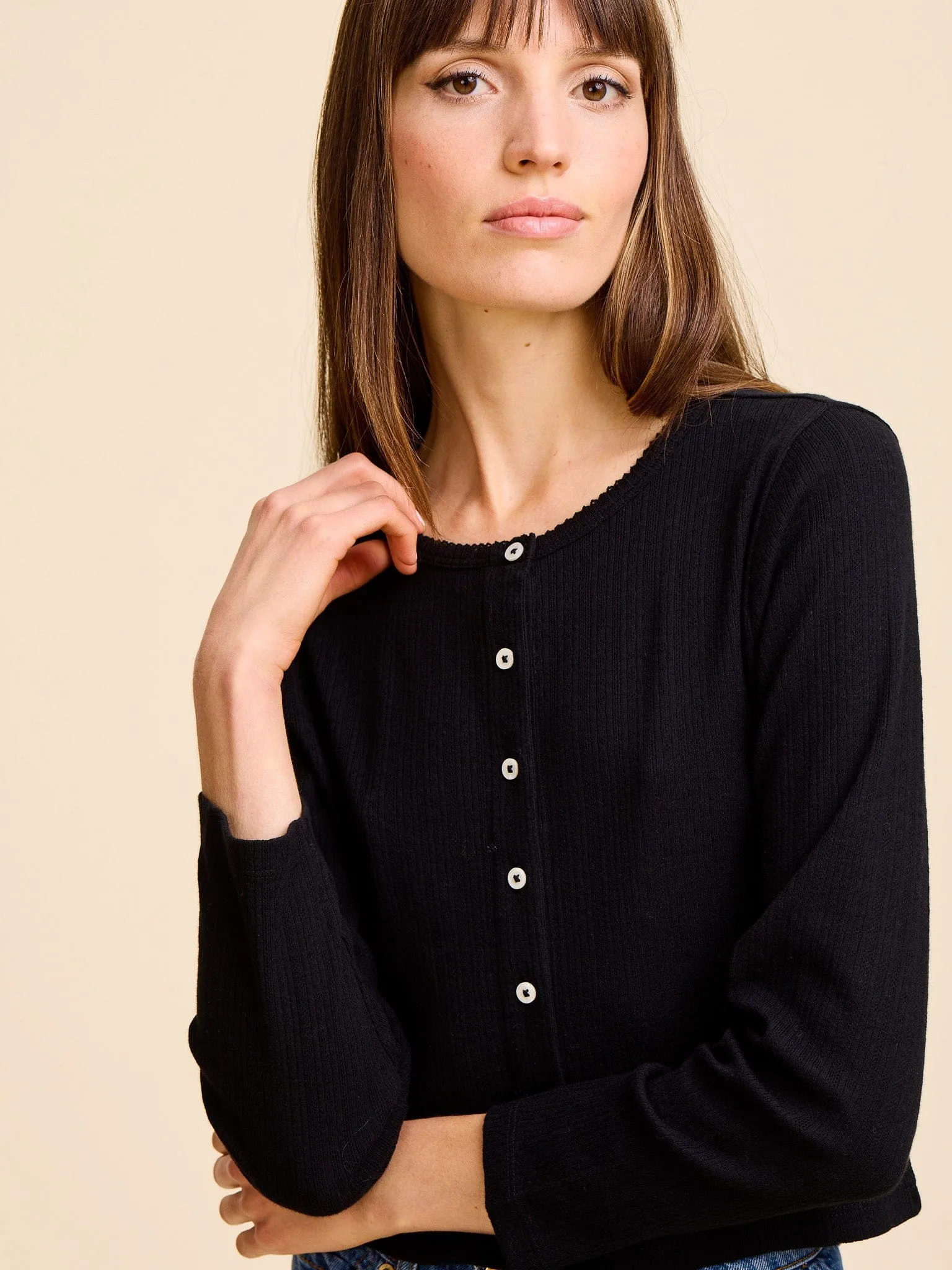 Zero Waste Cut Pattern AthleisureInspired Bibi Pointelle Cardigan in Black