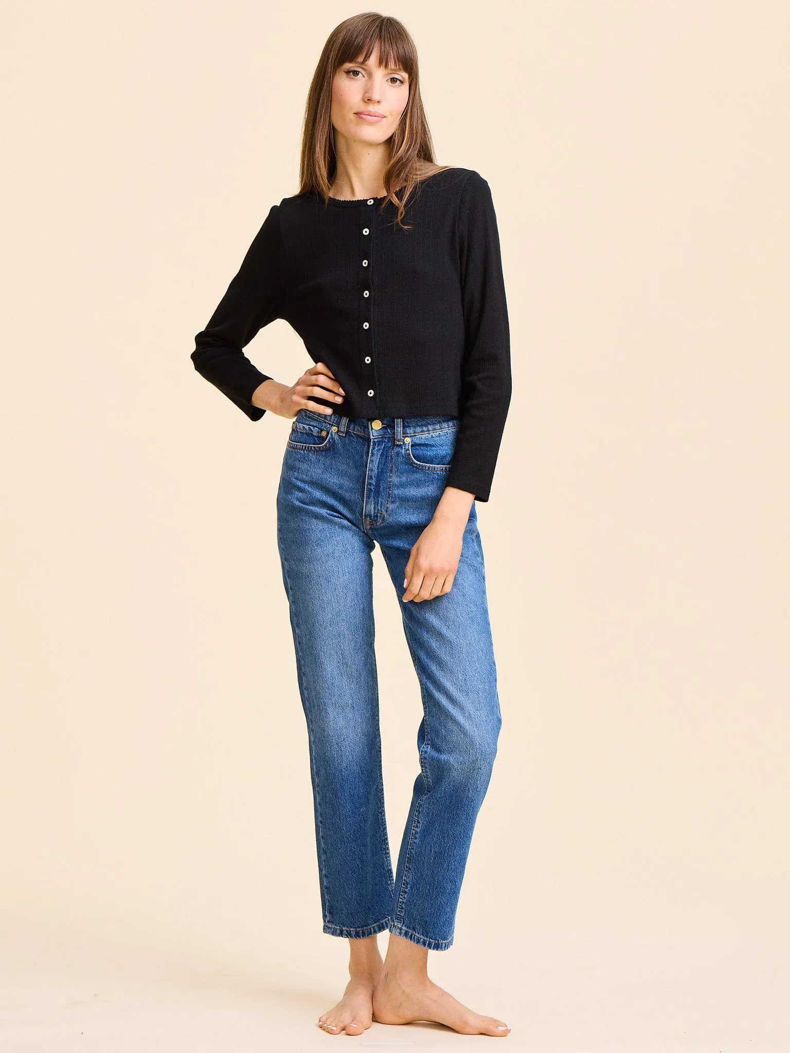 Bibi Pointelle Cardigan in Black Anti Microbial Lining