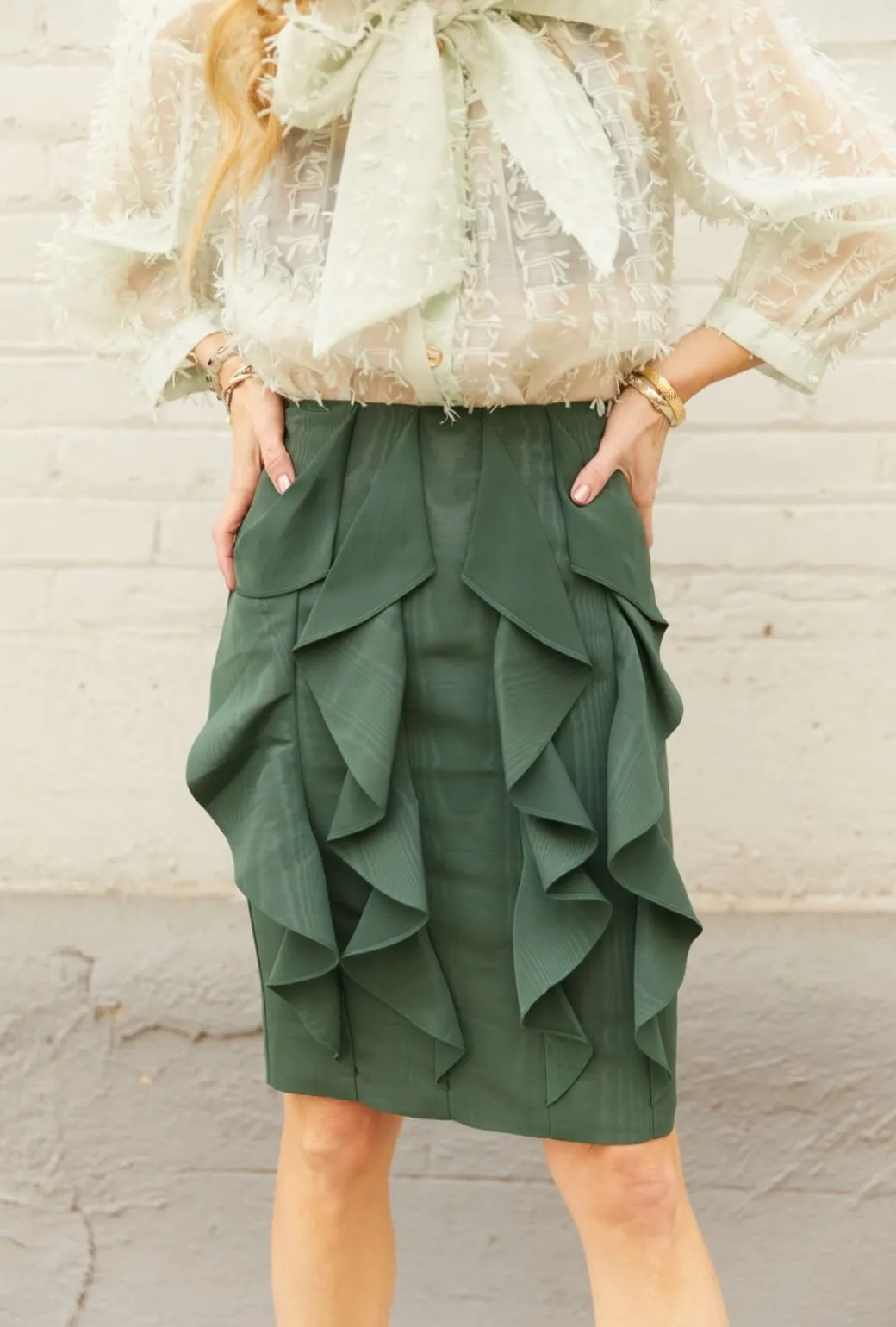 Contrast Stitching Big Bow Blouse - Mint Bows