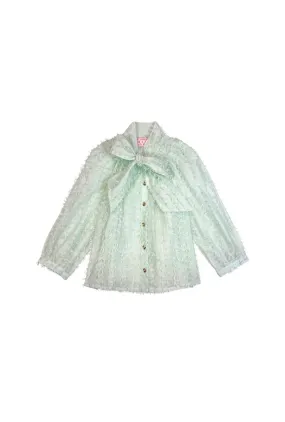 Big Bow Blouse - Mint Bows DoubleStitched Hem HighDensity Knit