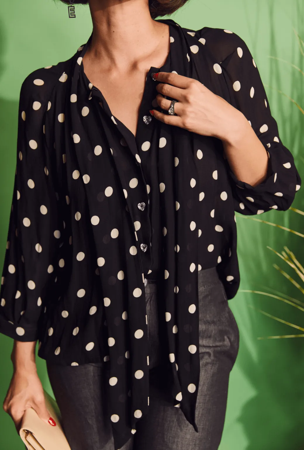 UV Protection Big Bow Blouse - Polkadots