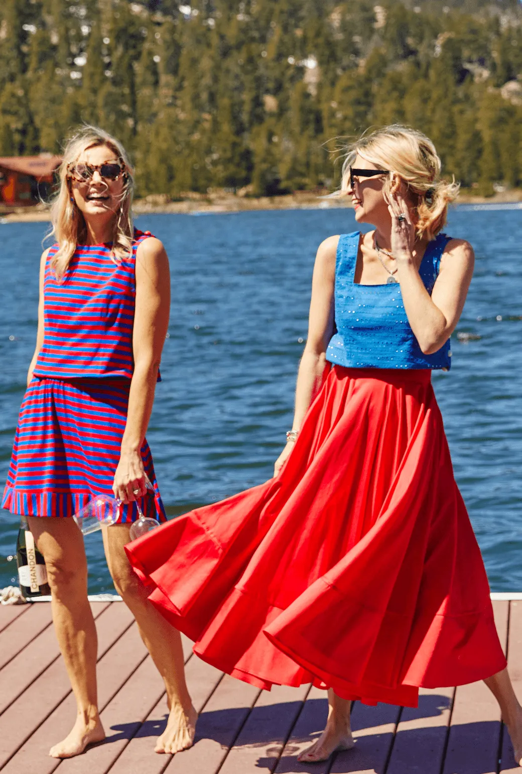 Everyday MINI Skirt  - Red & Blue Stripe HighNeckCut