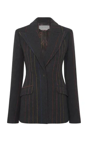 Leiva Blazer in Charcoal Multi Pinstripe Wool Cashmere Classic Tank HighStrength Threadwork