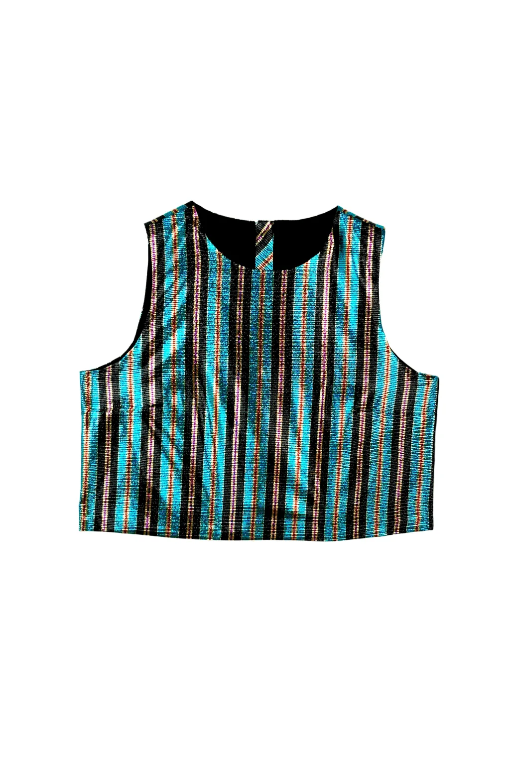 Birthday Audrey Top - Electric Blue Stripe Lame Multi Panel Construction Sporty Cardigan