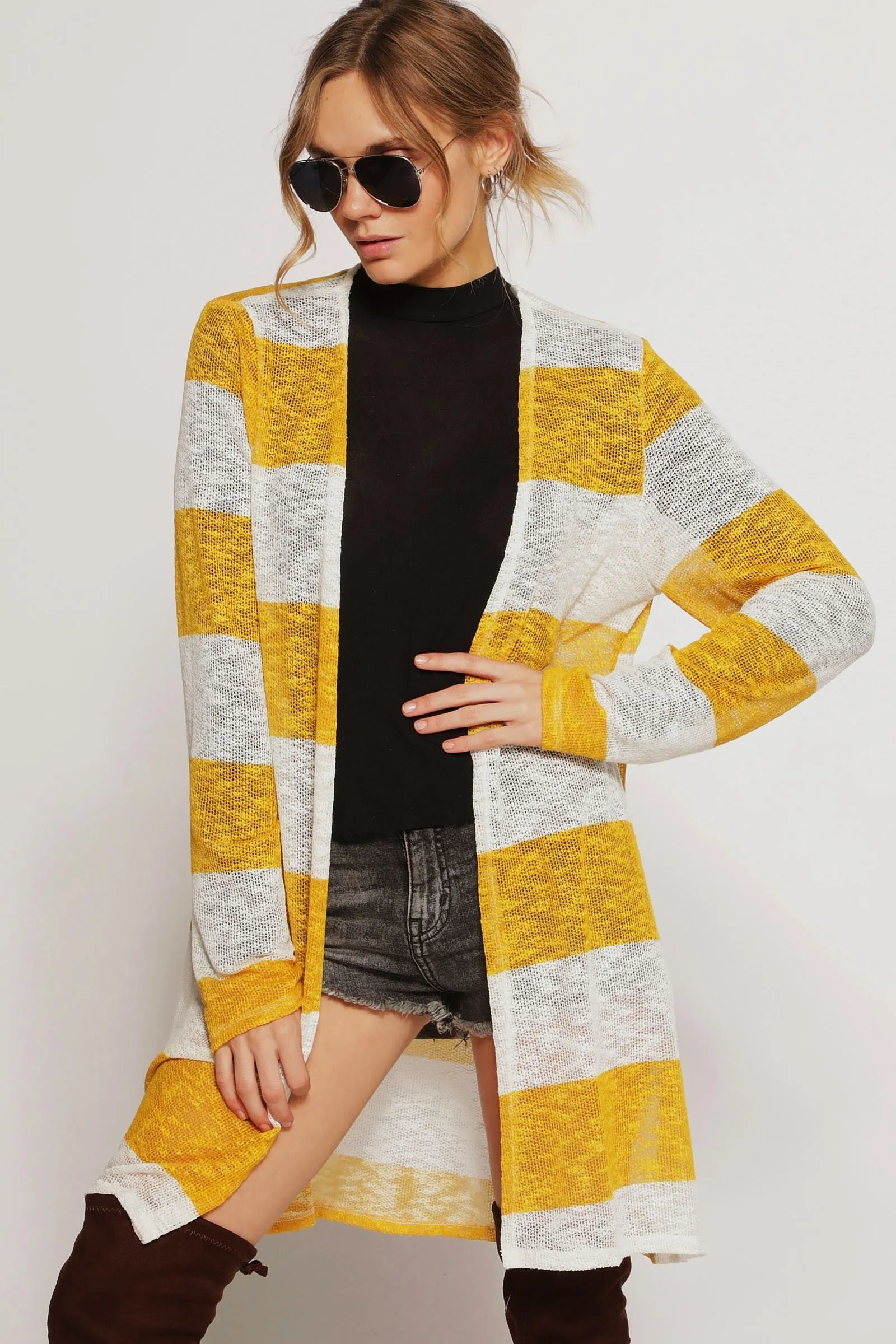 Wardrobe Essential Thick Fabric BJ5001-01 | WIDE STRIPE LOW GAUGE SLUB OPEN FRONT CARDIGAN