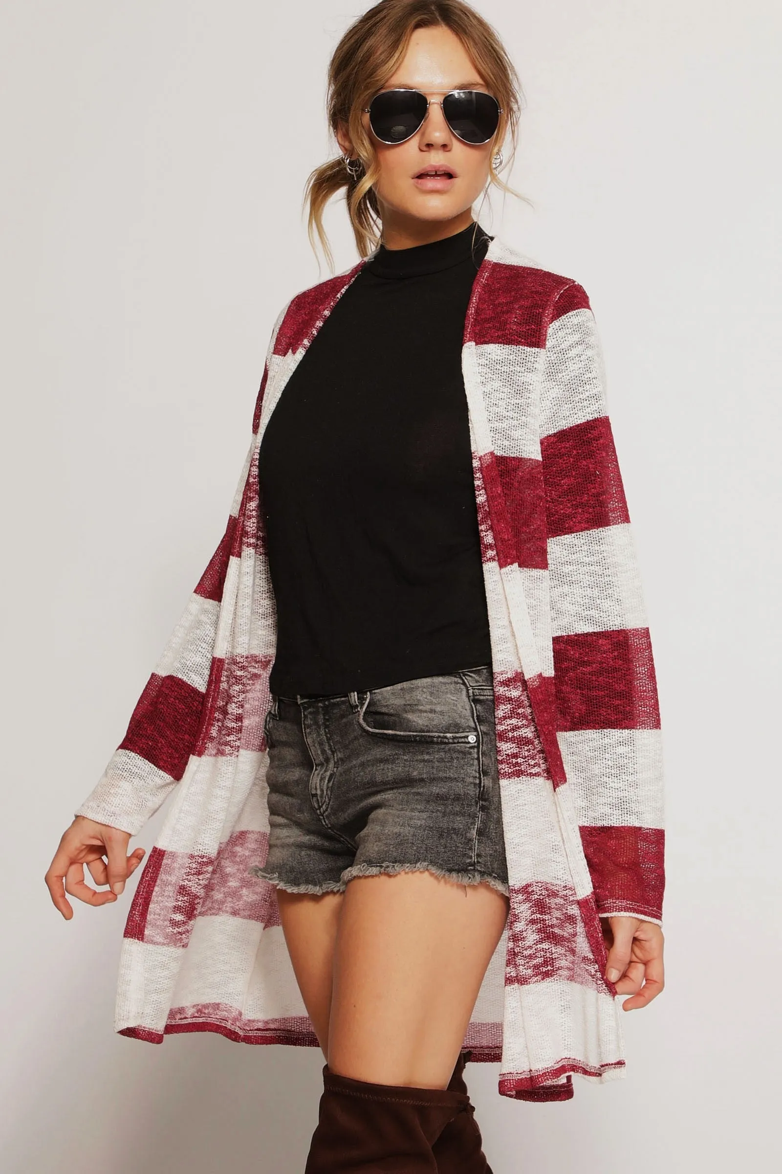 Clean Silhouette BJ5001-01 | WIDE STRIPE LOW GAUGE SLUB OPEN FRONT CARDIGAN