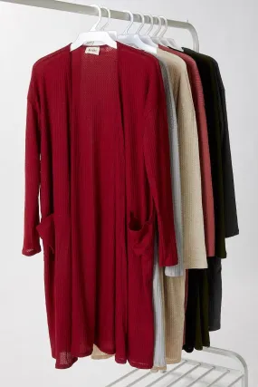 Hollow Fiber Fill Wrinkle Free Material BJ5002-01 | POCKETS THERMAL OPEN FRONT CARDIGAN POCKETS