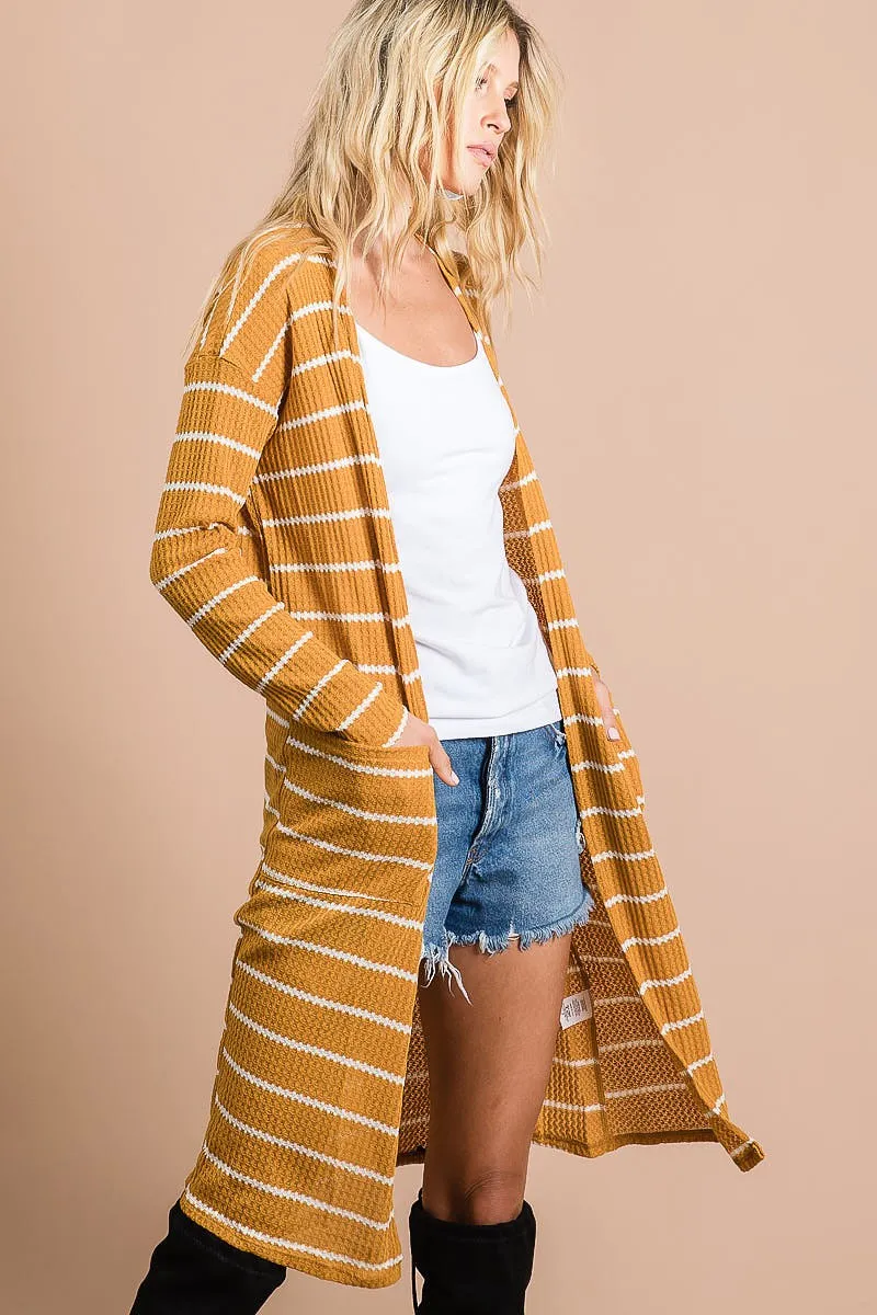 BJ5002-02 | STRIPE THERMAL OPEN FRONT CARDIGAN Windproof Construction