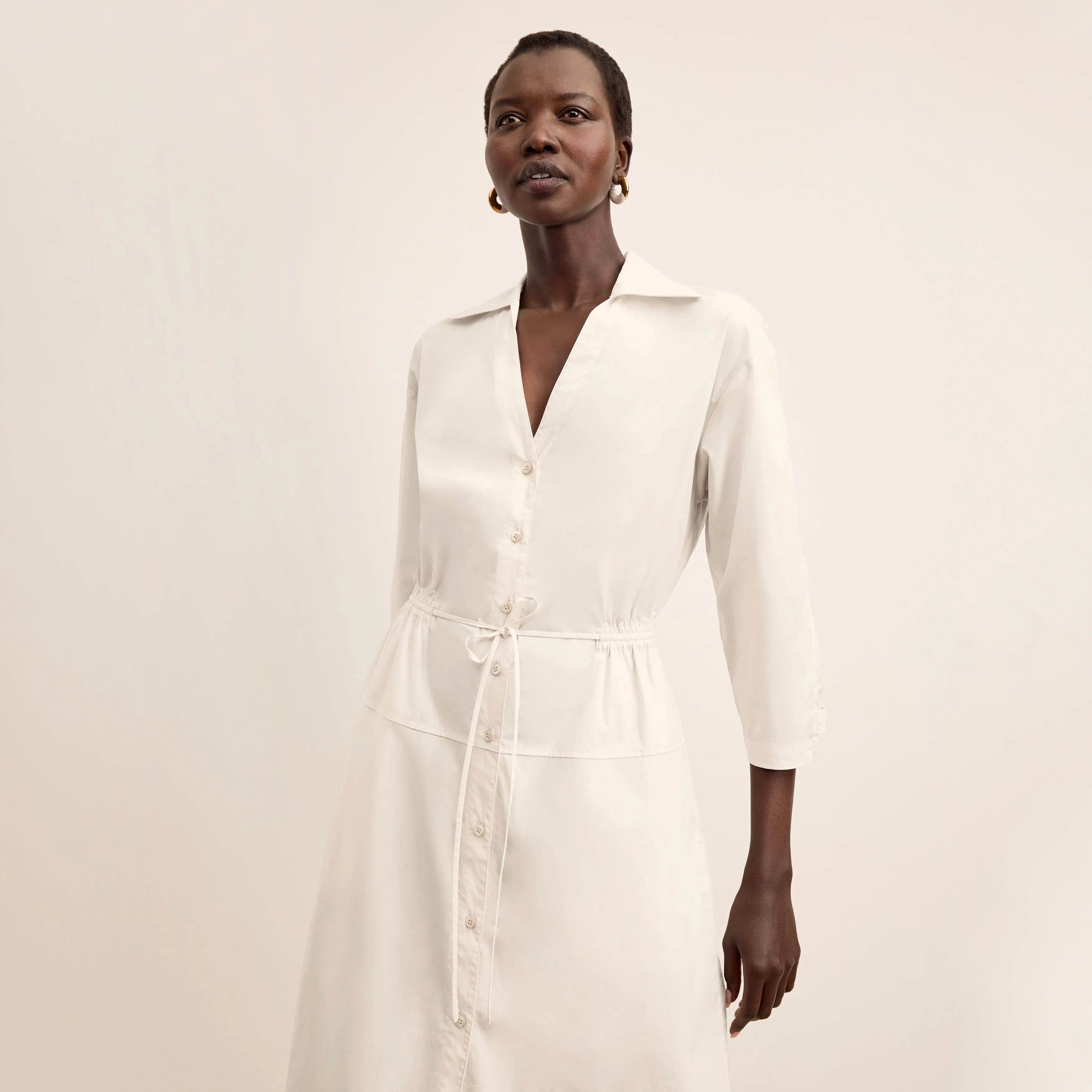 Contrast Topstitching Detail Compression Gradient Boden Al Fresco Dress - Cotton Poplin :: Eggshell