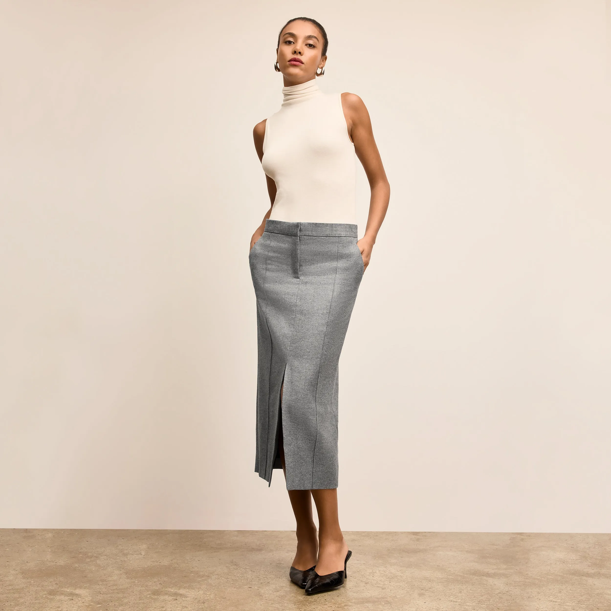Meghan Midi Skirt - Heritage Tweed :: Gray Multi Bold Mood