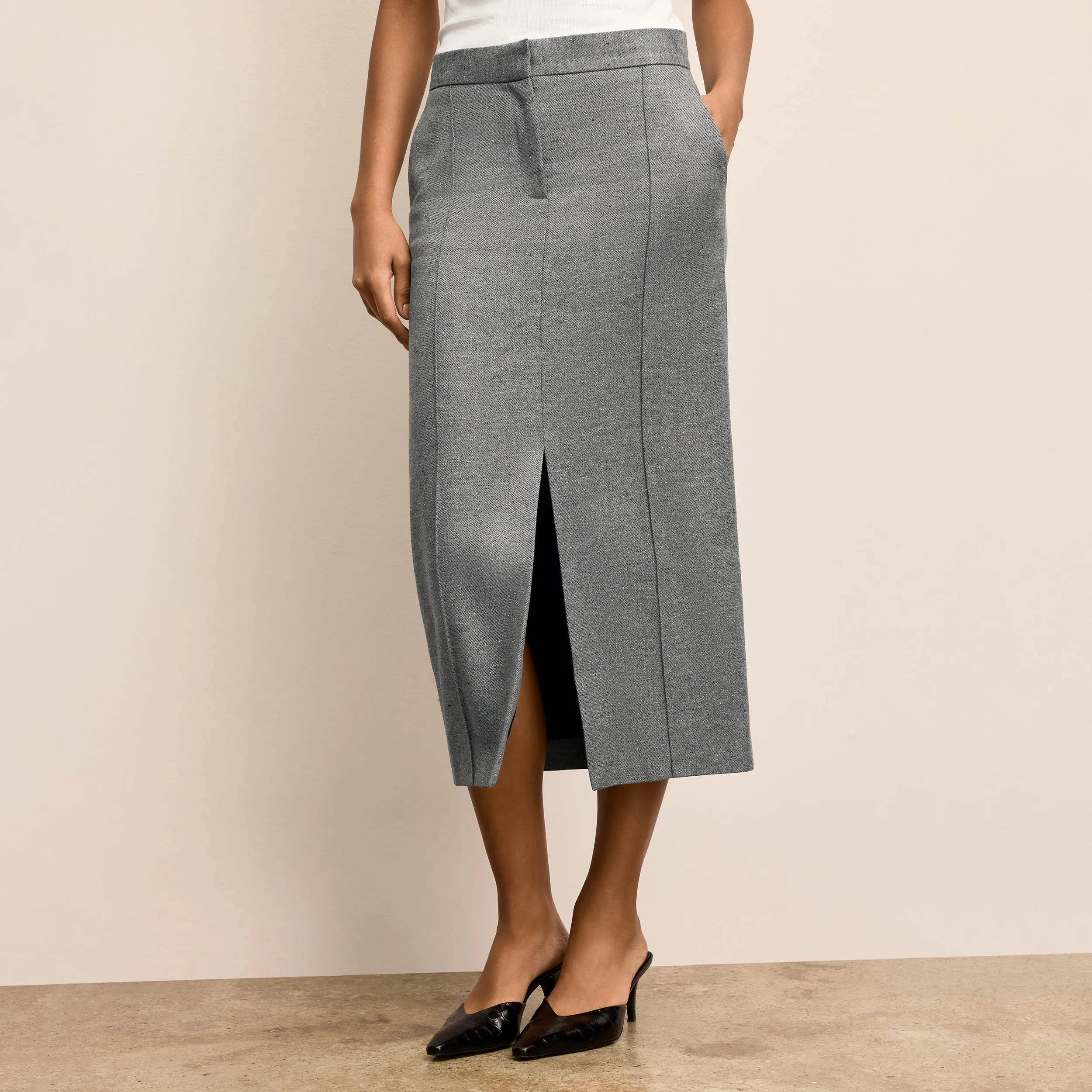 Meghan Midi Skirt - Heritage Tweed :: Gray Multi Mid Length Flared hem