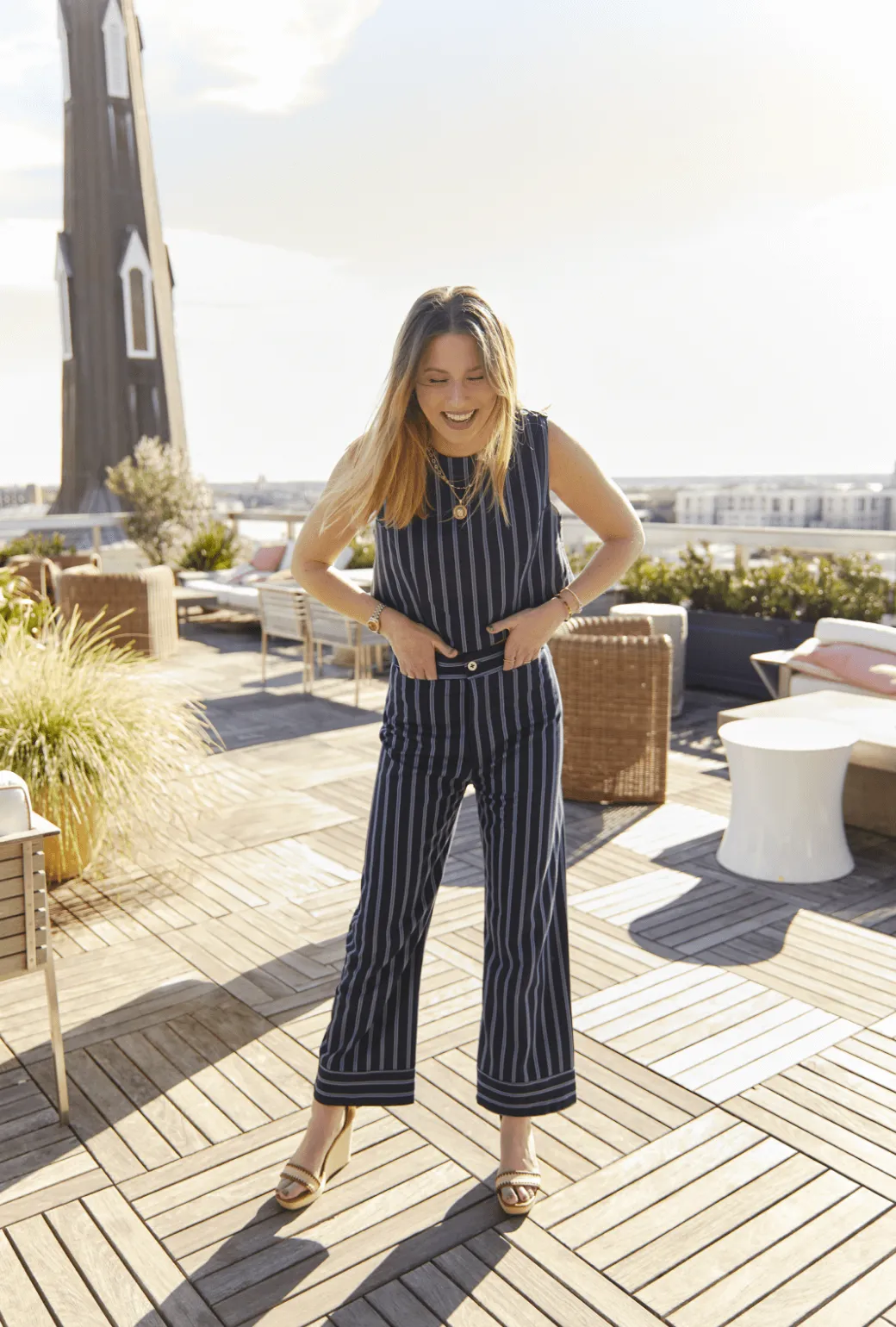 Flat Front Trousers - Dewberry Stripe Zip-off legs Elastic Cuff