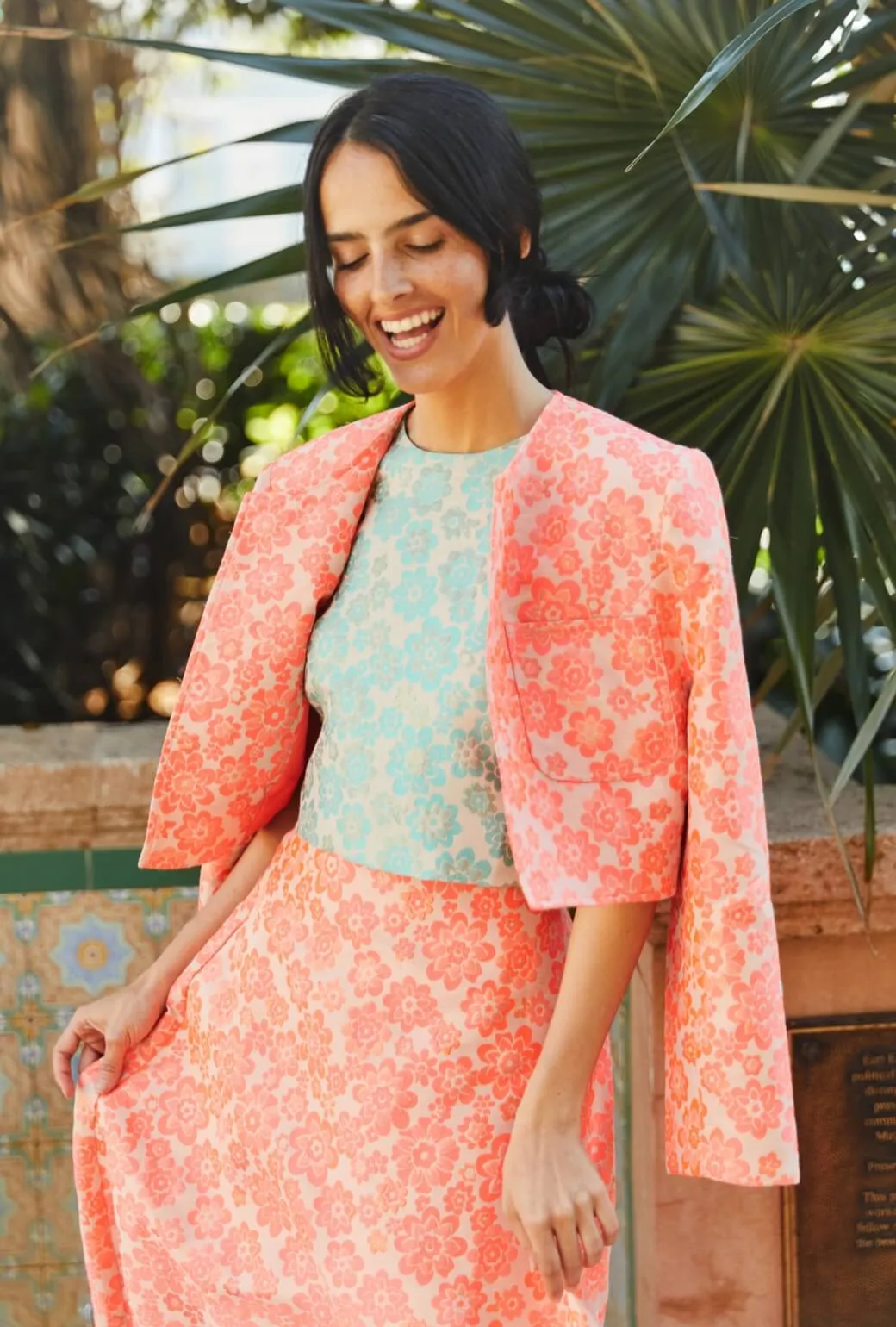 Bolero Blazer - Coral Brightline Stretch Fabric