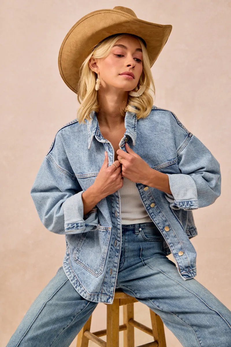 Light Weight IT4447S-01 | WASHED DENIM JACKET WITH DOUBLE POCKET BACK PLEAT