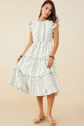 Grace Soft Soft Shape Botanical Embroidered Tiered Midi Dress