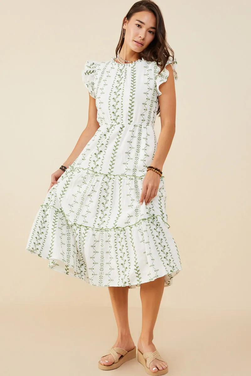 Botanical Embroidered Tiered Midi Dress Weekend Edge