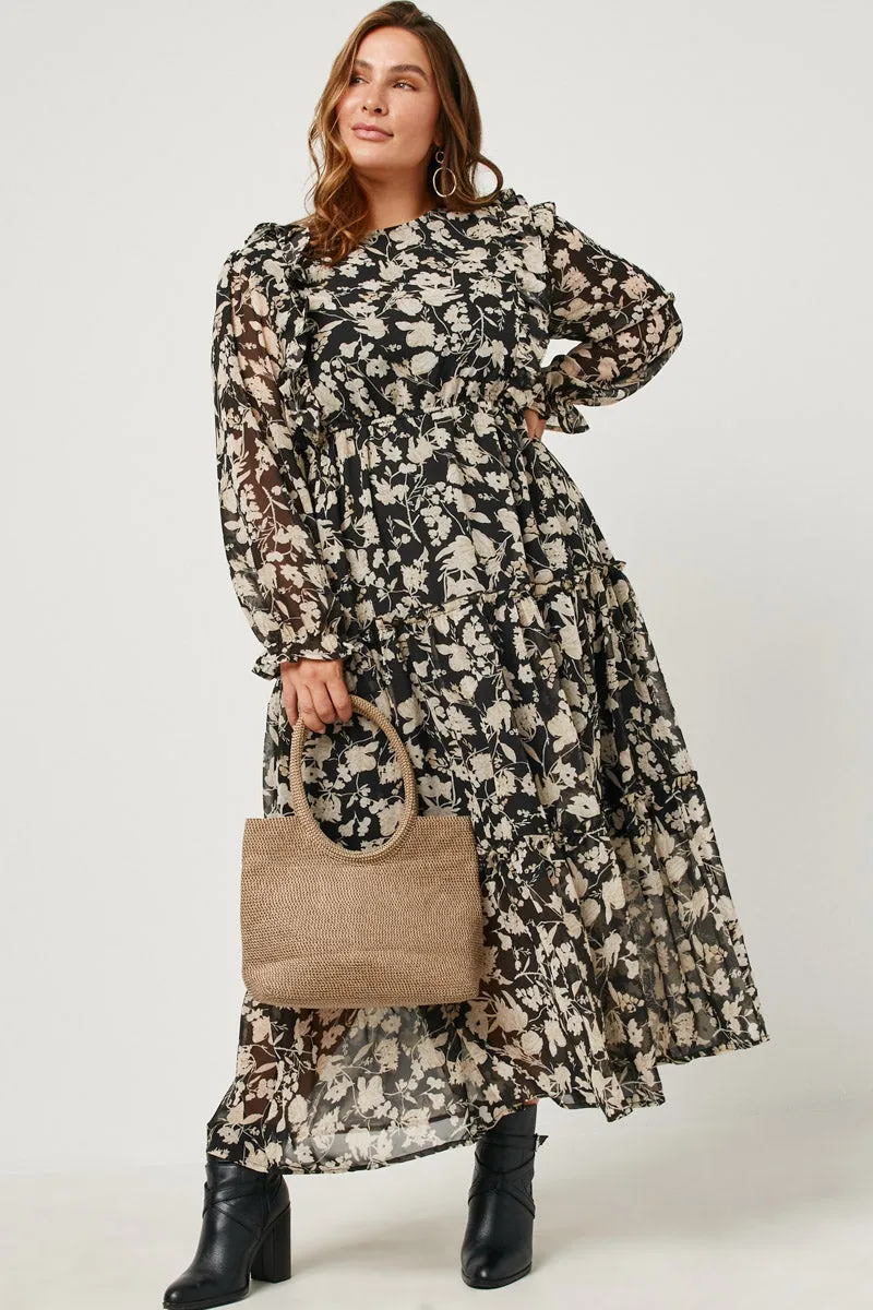 Spring Mood Botanical Print Chiffon Ruffled Maxi Dress