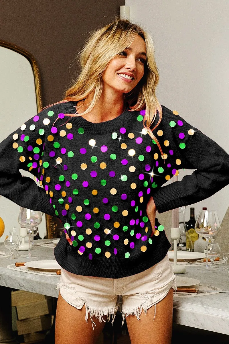 Hidden Storage Pockets IP9329-02 | MARDI GRAS COLORS SPANGLED KNIT PULLOVER