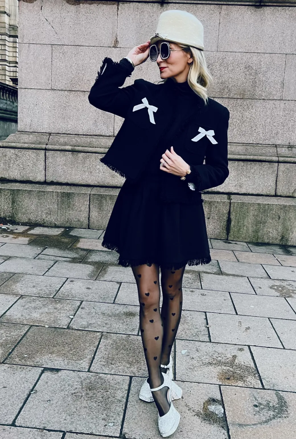 Sun Protection Fabric Bow Blazer - Black Tweed