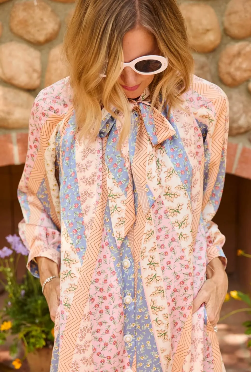 Bow Housecoat - Patchwork Pink Sporty Design Odor Resistant Technology