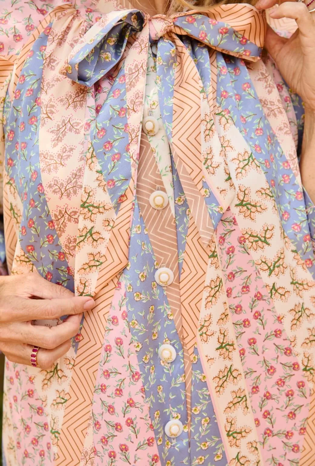 Bow Housecoat - Patchwork Pink Daily Wear Soft Cotton Blend