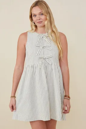 Bow Tie Detailed Striped Seer Sucker Dress City Bright