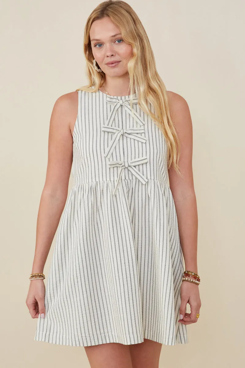 Bow Tie Detailed Striped Seer Sucker Dress City Bright