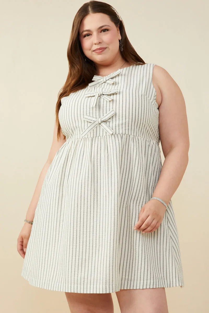 Jewel-Tone Modern Flow Bow Tie Detailed Striped Seer Sucker Dress