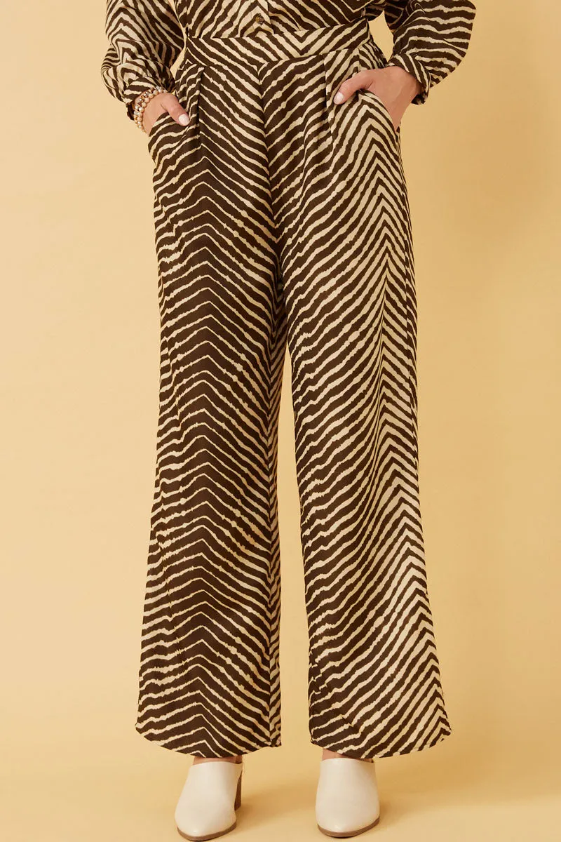 Organic Cotton Blend Trendy Style Animal Print Pleated Detail Wide Leg Pants