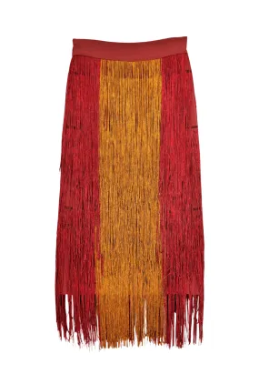Flexible Gusset Design Weekend Ready Color Block Fringe Skirt- Rust