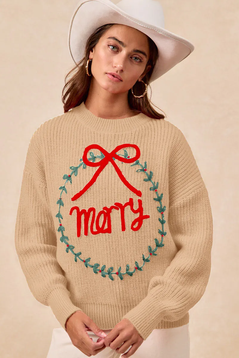Moisture Control Technology IP8254S-13 | CHRISTMAS WREATH MERRY LETTER KNIT TOP