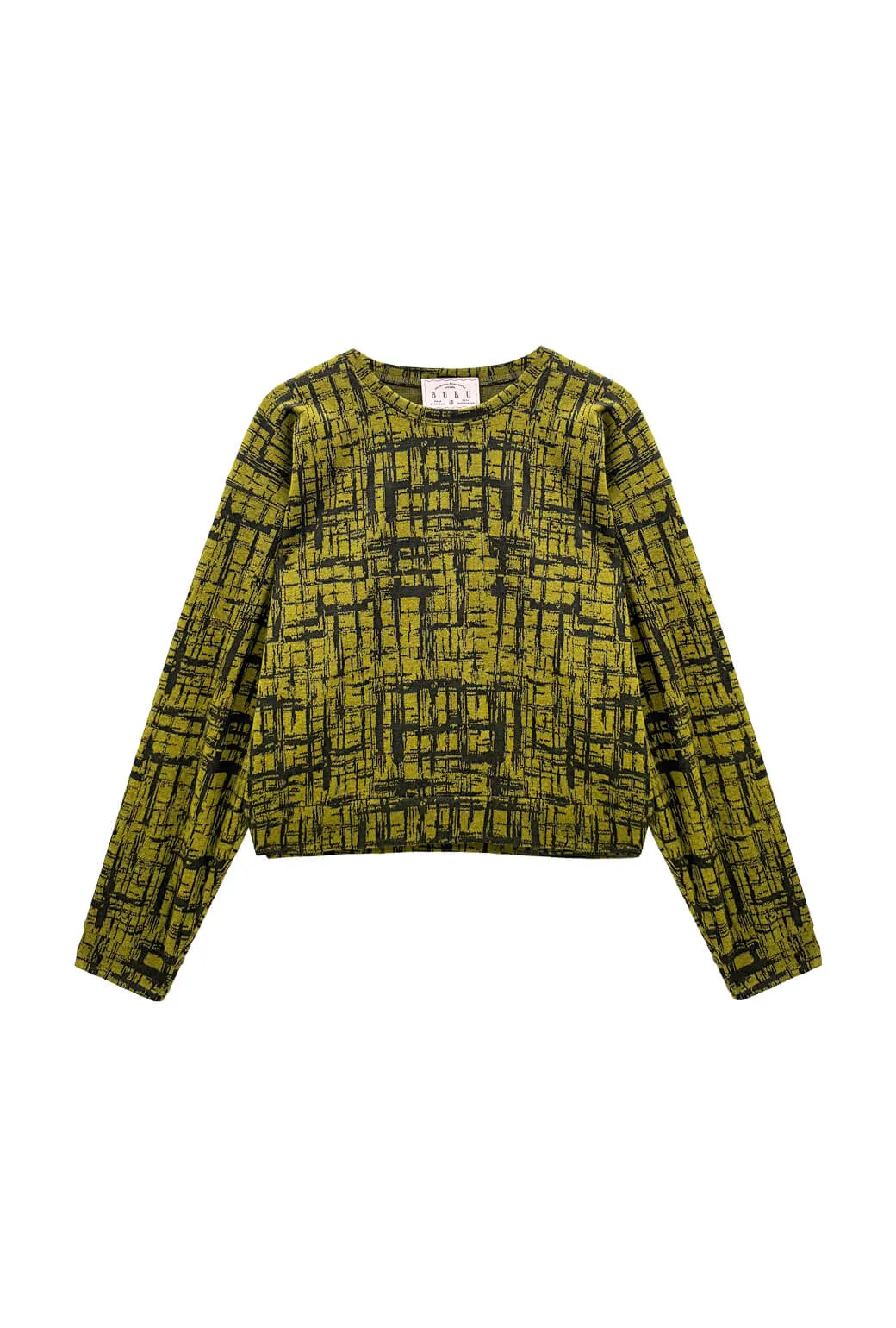Elasticized Waistband NonChafing Fabric BURU x Val Everyday Pullover - Chartreuse & Black Abstract Knit