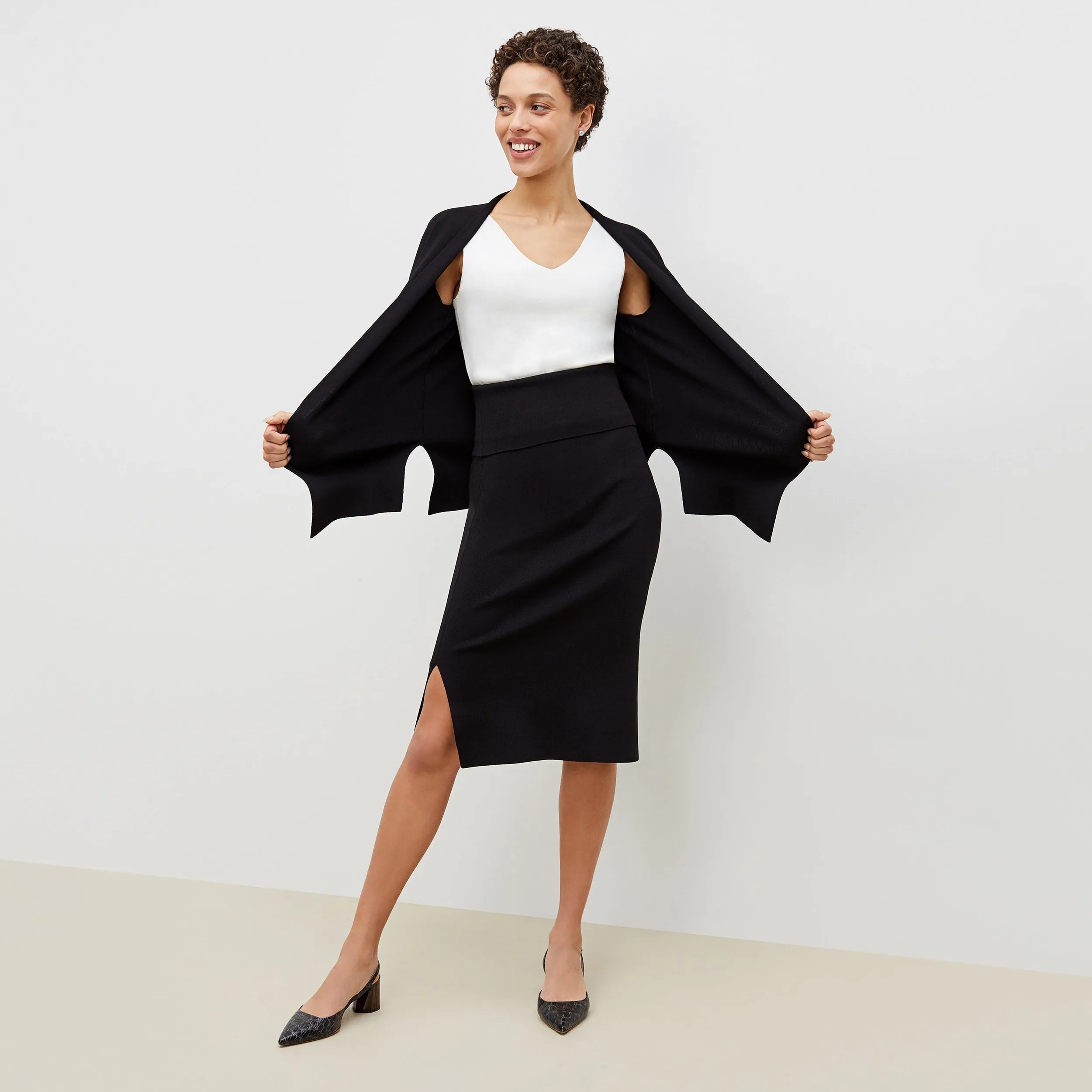 Sustainable Production Certified WrinkleResistant Cloth Harlem Skirt - Jardigan Knit :: Black