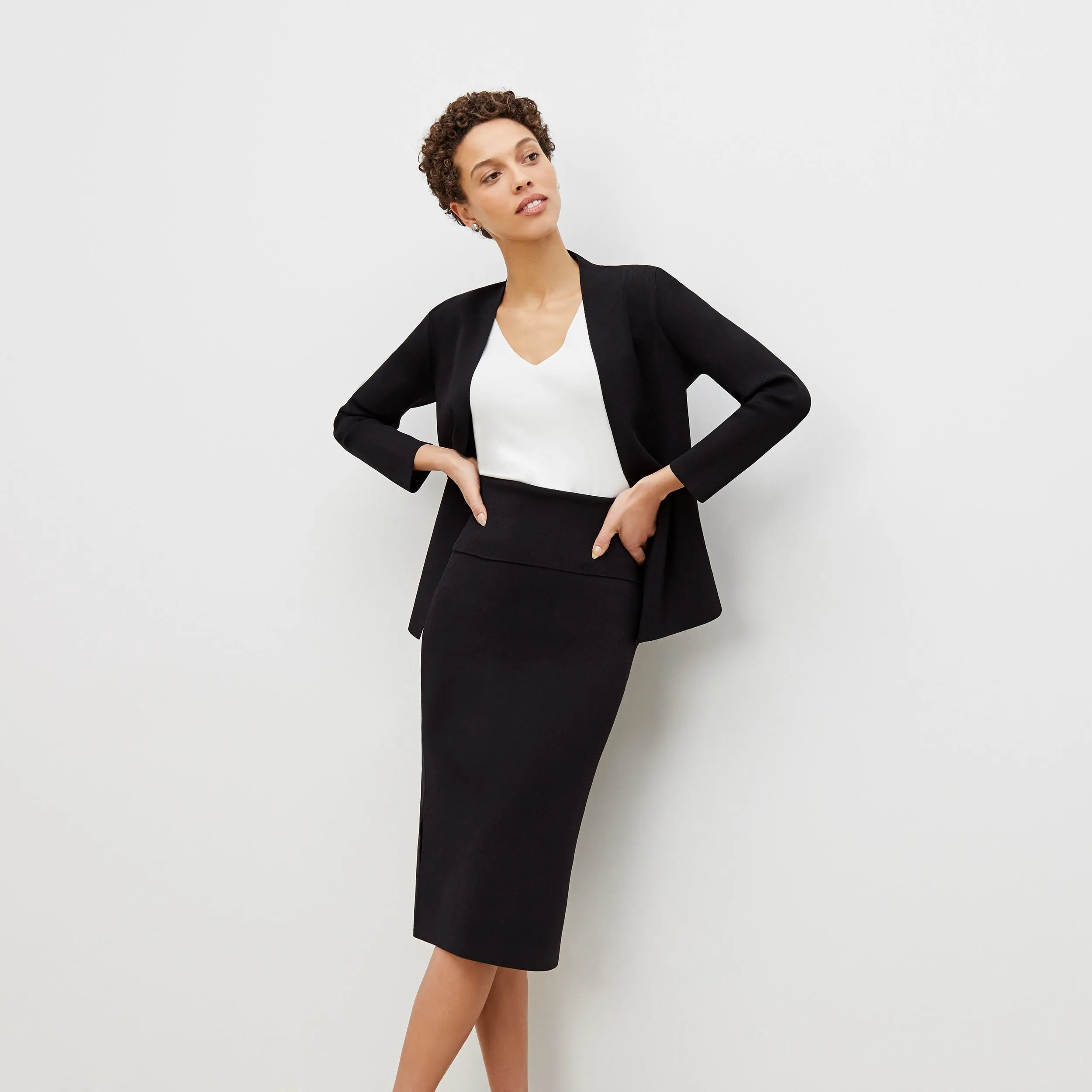 WrinkleResistant Cloth Harlem Skirt - Jardigan Knit :: Black Smooth Stitching