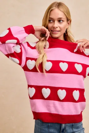 Fall Layer Relax Form IT4840H-01 | VALENTINES JACQUARD HEART STRIPED SWEATER TOP