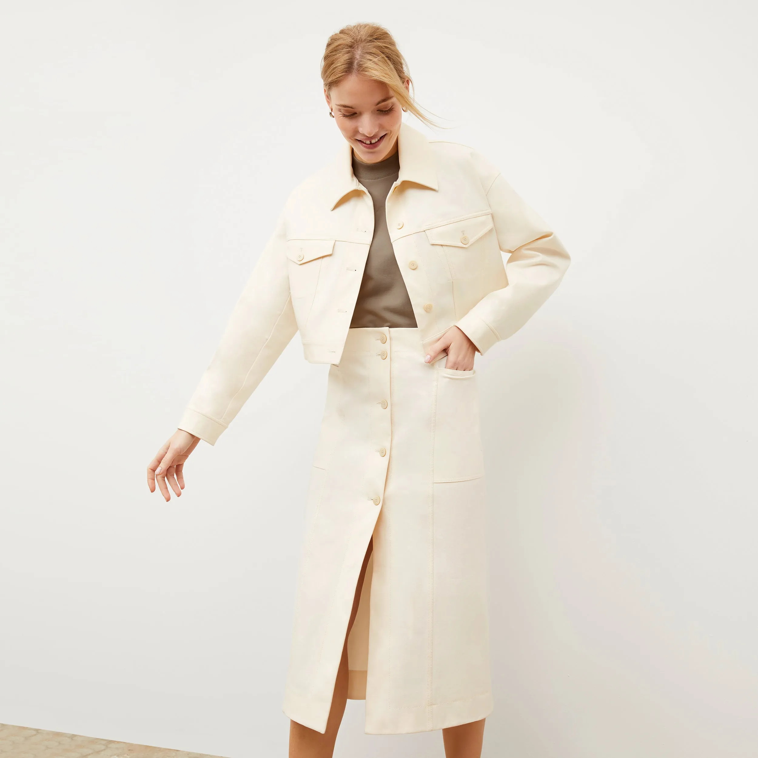 Stretch waistband Multi Panel Design Lane Skirt - Eco Better Than Denim :: Tusk