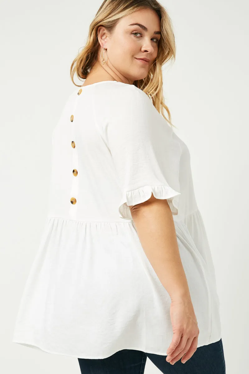 Ruffle Sleeve Button Back Peplum Top summer look