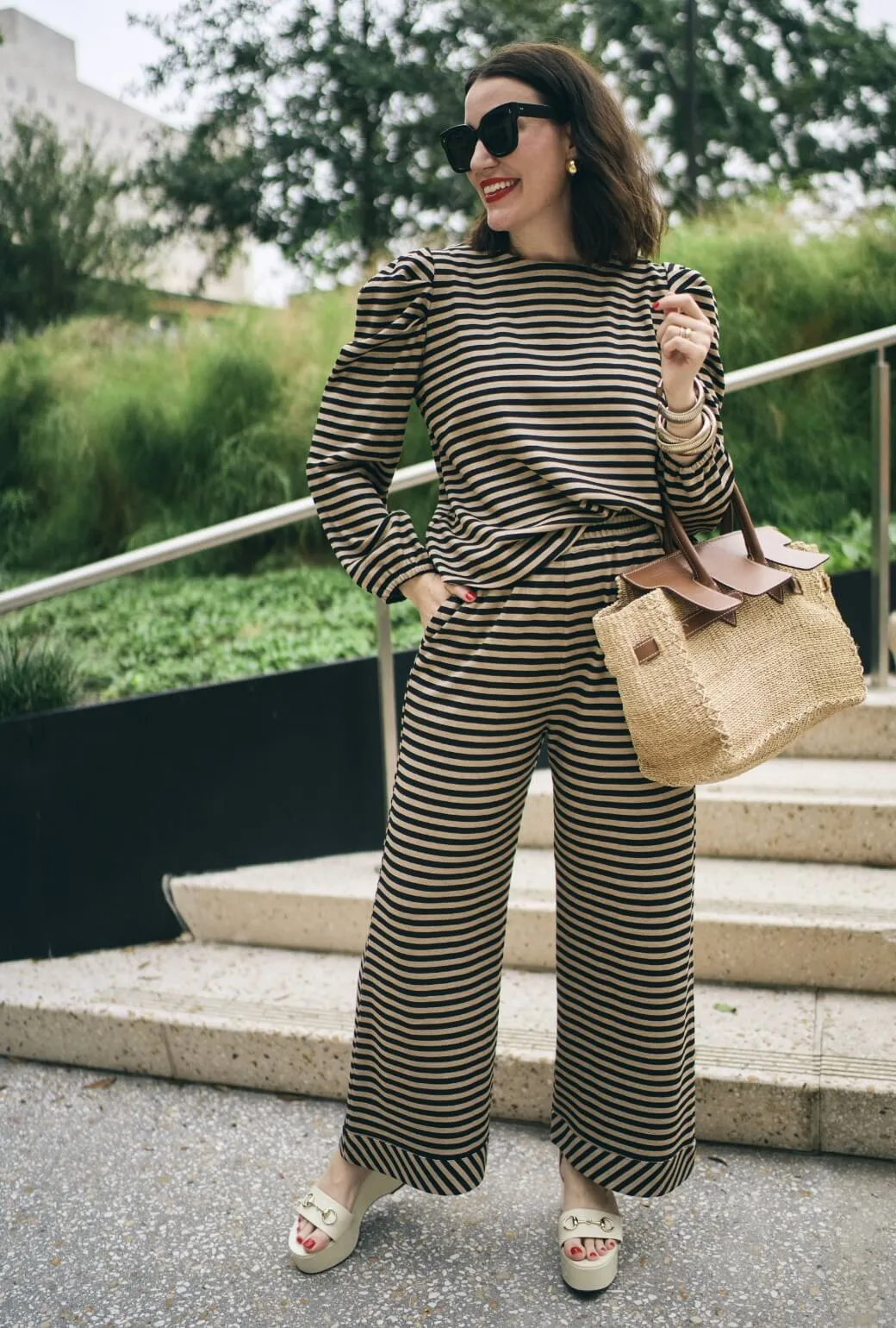 SAMPLE - BURU x Val Wide Leg Knit Trouser - Taupe & Black Knit Frayed hem