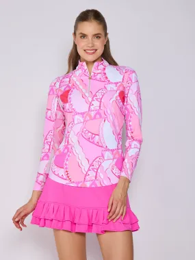 Two Tone Weave Hidden Pocket Design Quarter Zip Sun Protection Top In Monte Carlo Pink