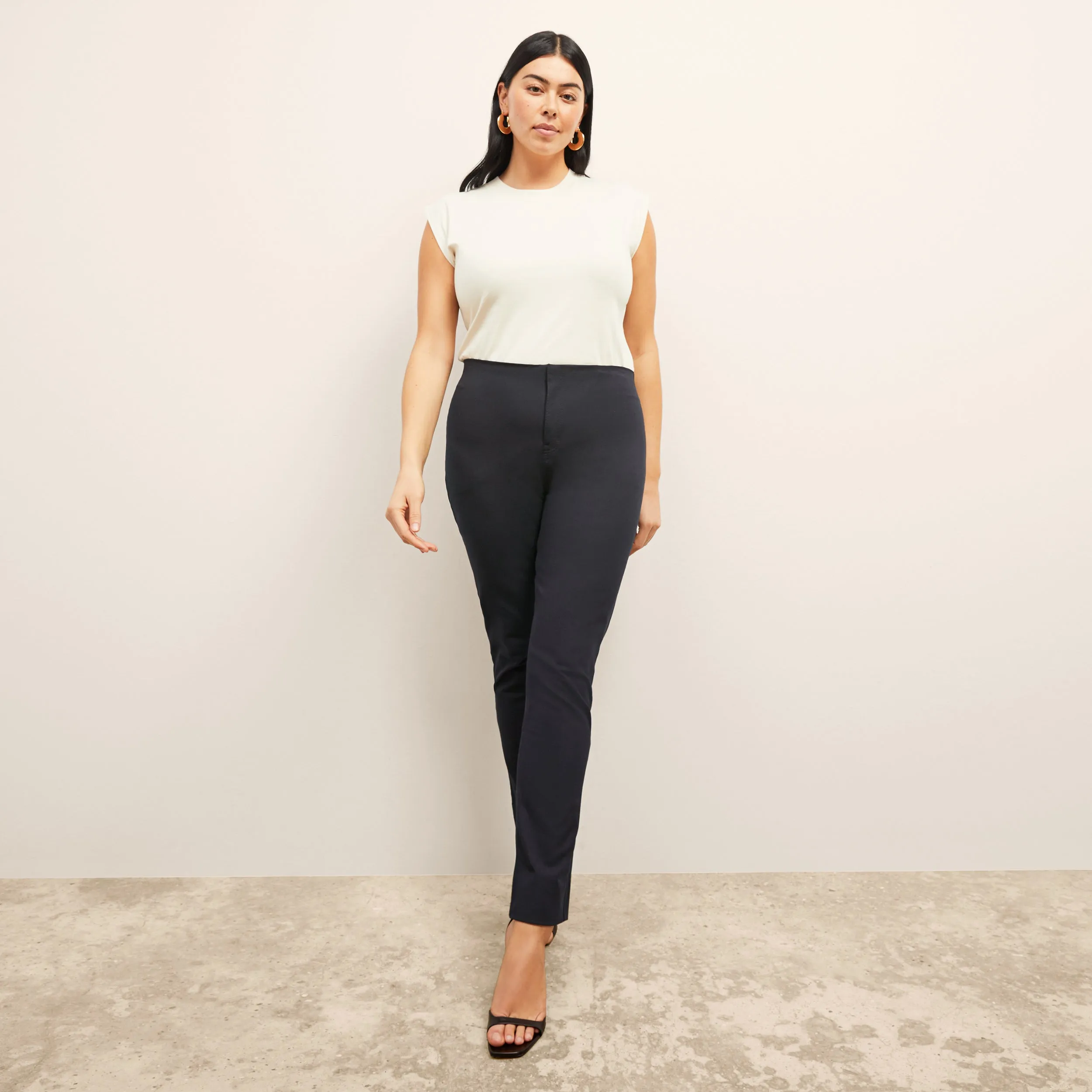 Alina Muscle Tee - Organic Pima Cotton :: Ivory Ribbed collar Flowing Design