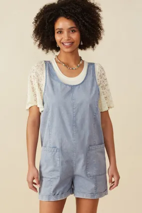 Womens Washed Patch Pocket Scoop Back Sleeveless Romper Daily Wear