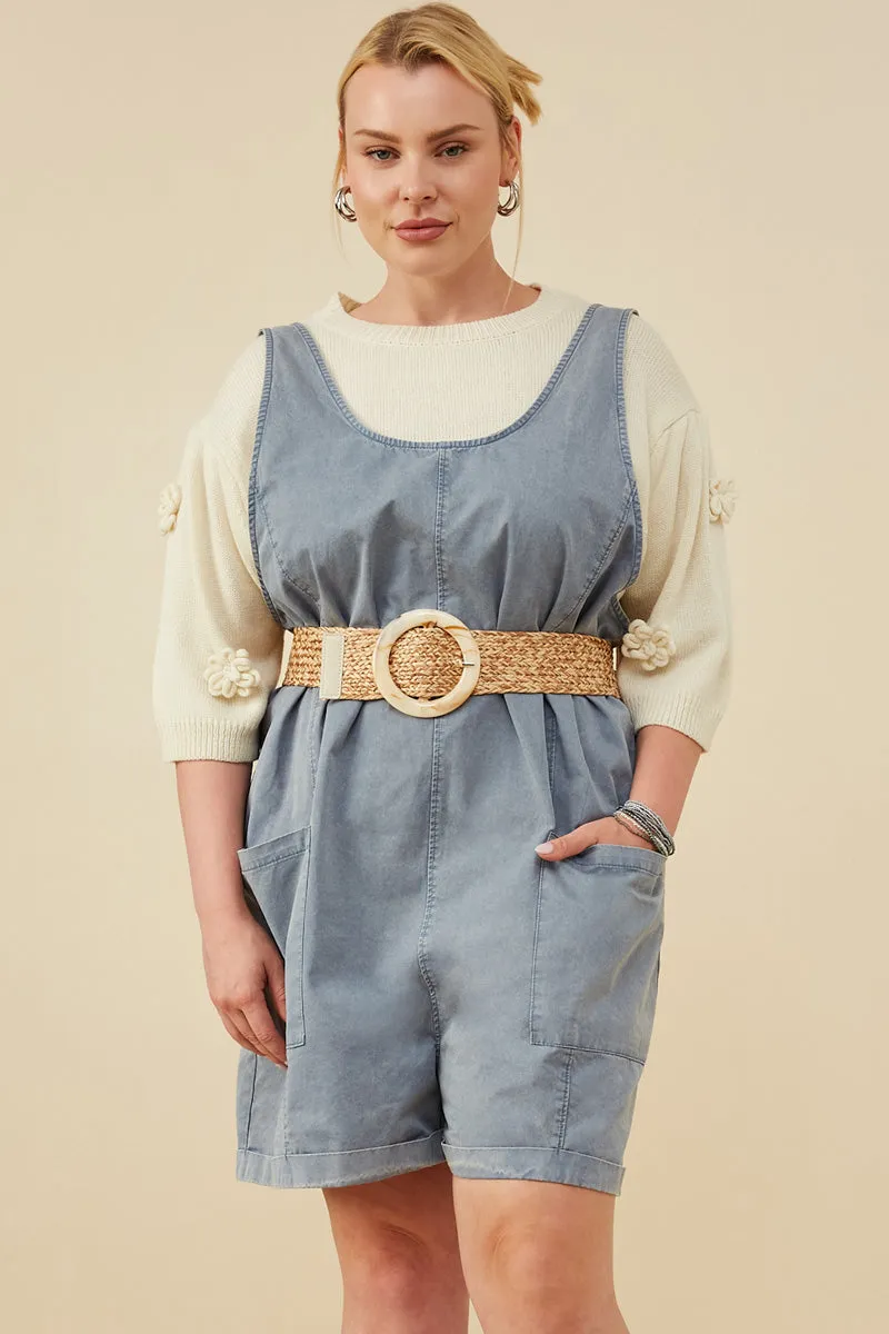 Playful touch Comfortable outdoor wear Womens Washed Patch Pocket Scoop Back Sleeveless Romper