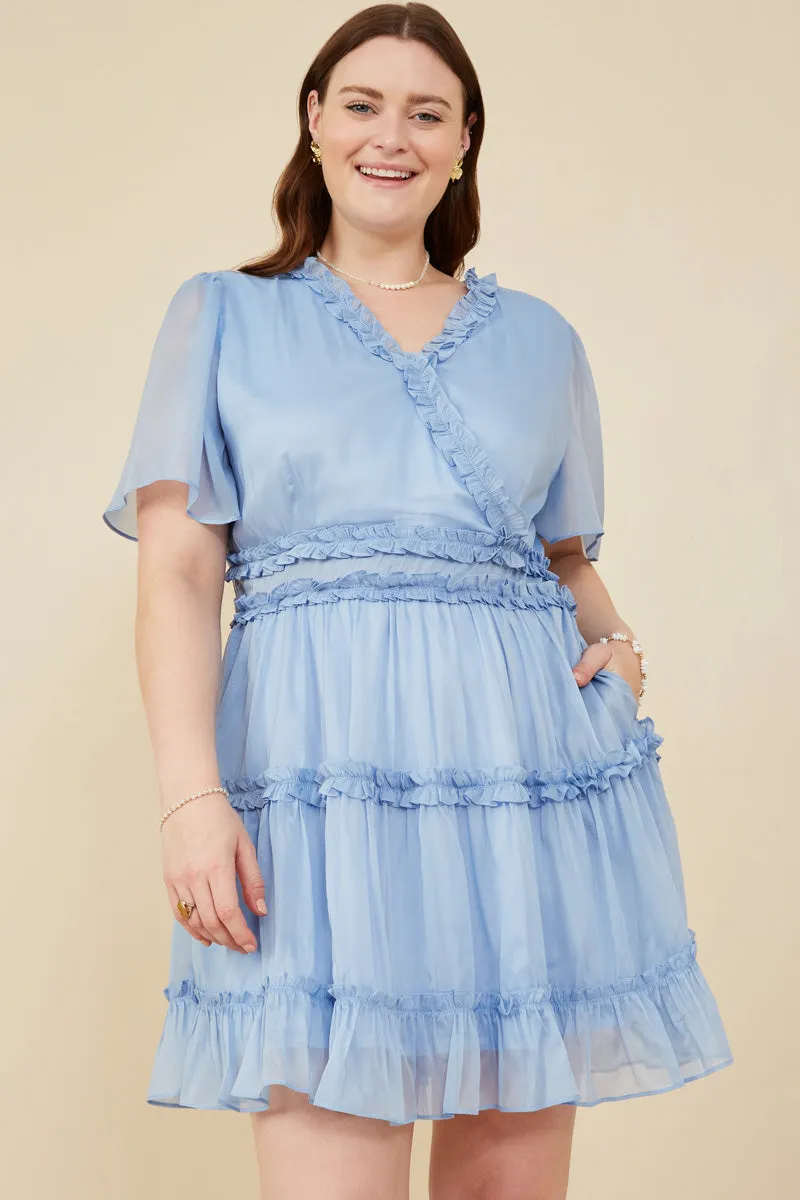 Chill Base Delicate Edge Ruffle Detailed Surplice Organza Dress