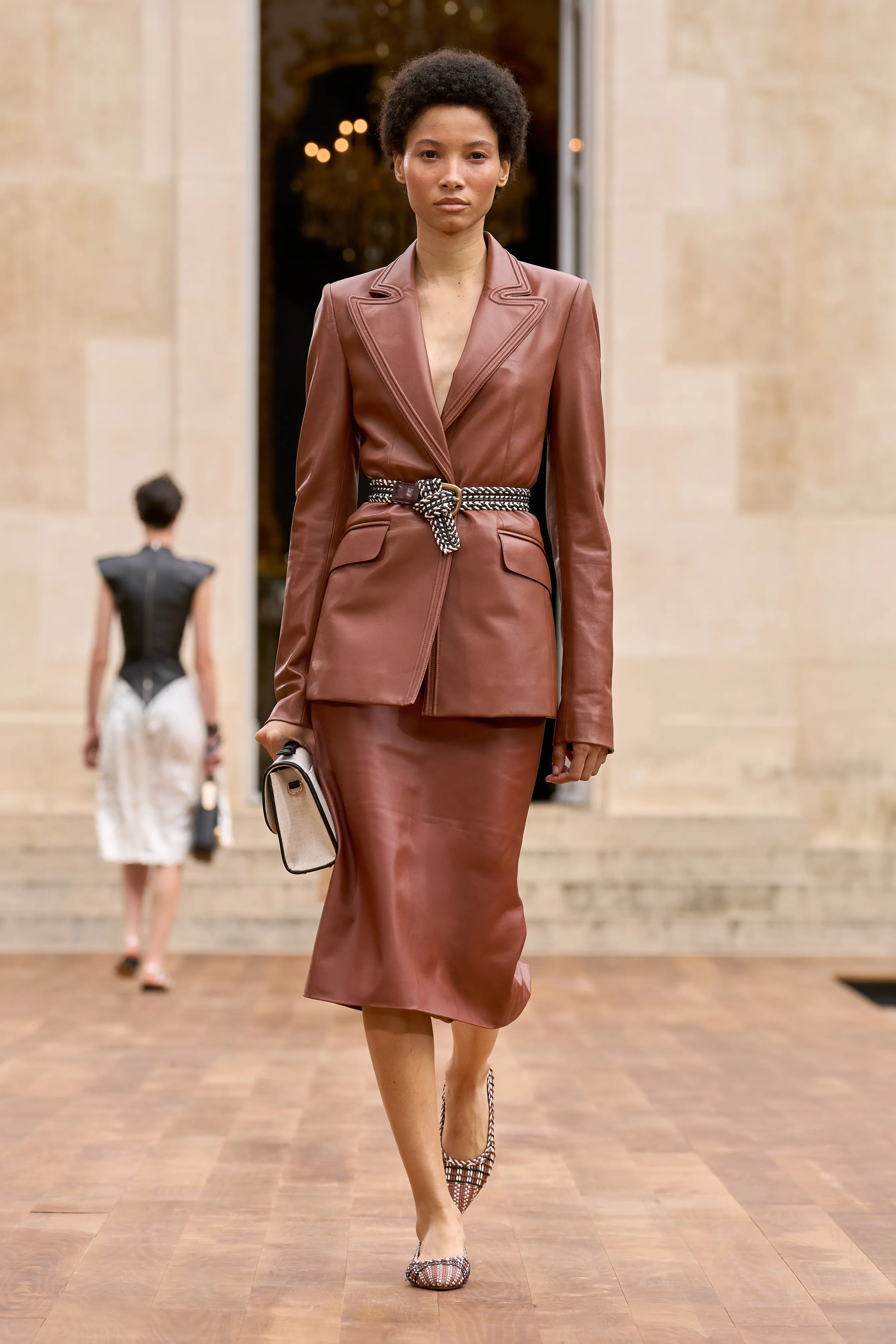 Isara Blazer in Cognac Nappa Leather Fray Resistant Edges Fun Design
