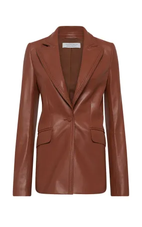 Isara Blazer in Cognac Nappa Leather VNeck Style AntiPillingFinish