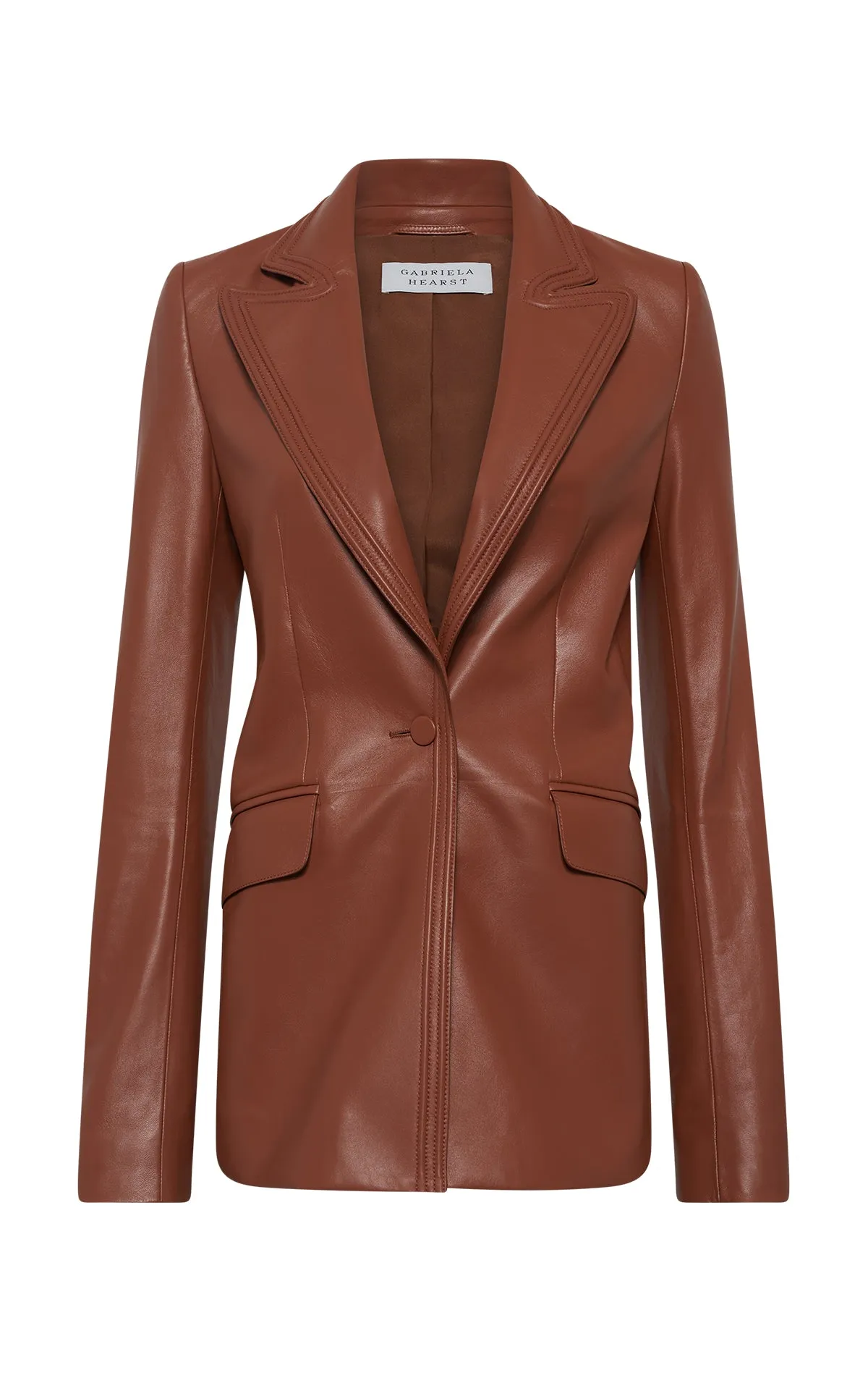 Isara Blazer in Cognac Nappa Leather VNeck Style AntiPillingFinish